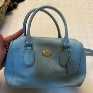 Coach Crossgrain Leather Mini Bennett Satchel Crossbody Pale Blue